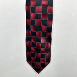 Milano Ties Men’s Neck Tie 3 ¾” Black & Red 100% Silk Hand Made Necktie